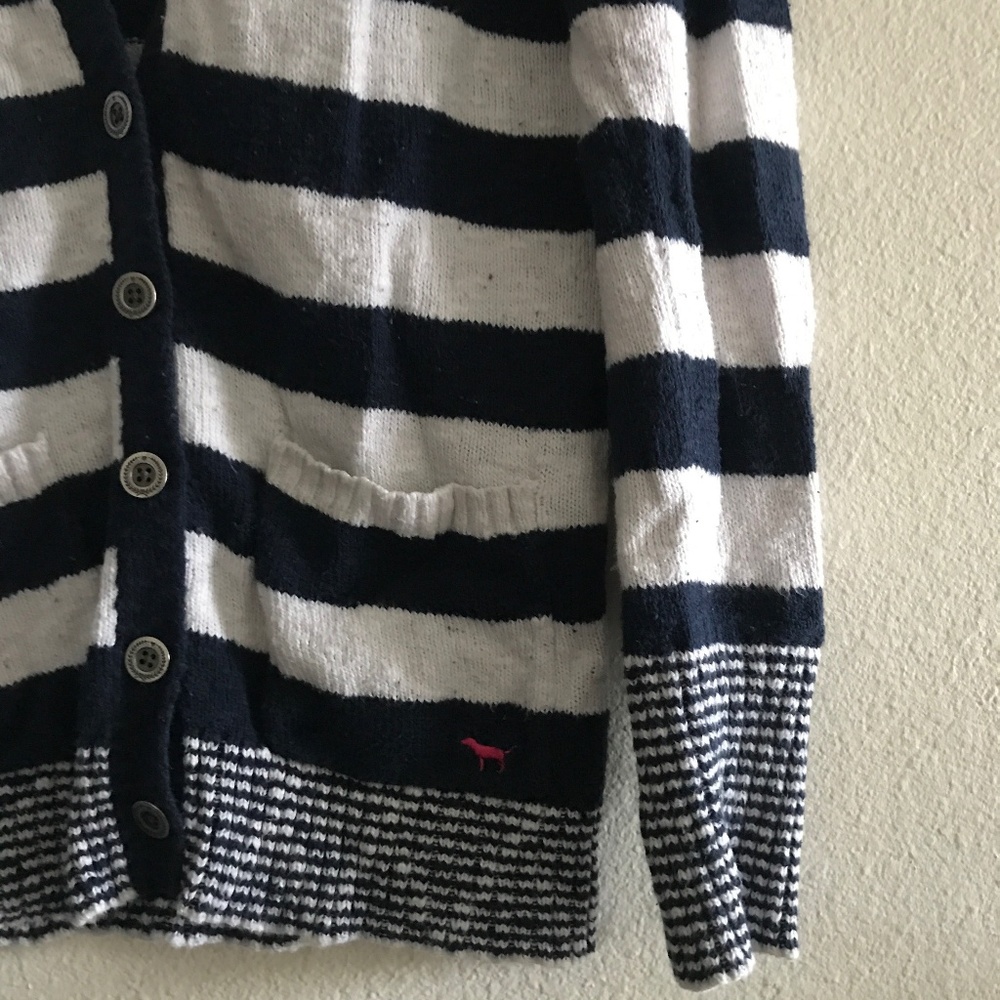 P I N K // navy blue striped cardigan